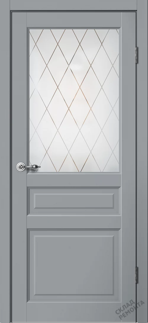 Фото Дверь FlyDoors Классик С03 серый, эмалит, матовое стекло – купить в Иркутске: цена, описание, фото. Интернет-магазин. 1