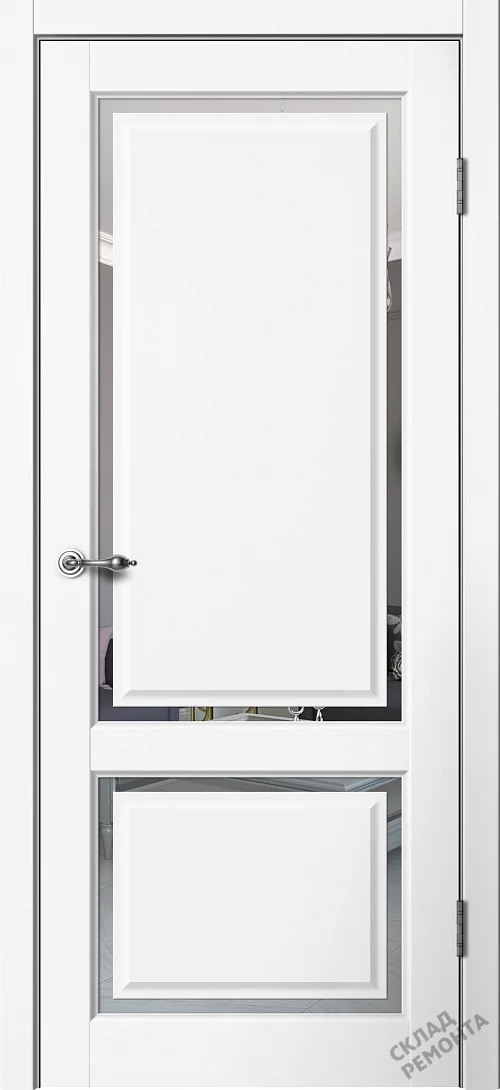 Фото Дверь FlyDoors Эстетик Е02 белый, эмалит, зеркало – купить в Иркутске: цена, описание, фото. Интернет-магазин. 2