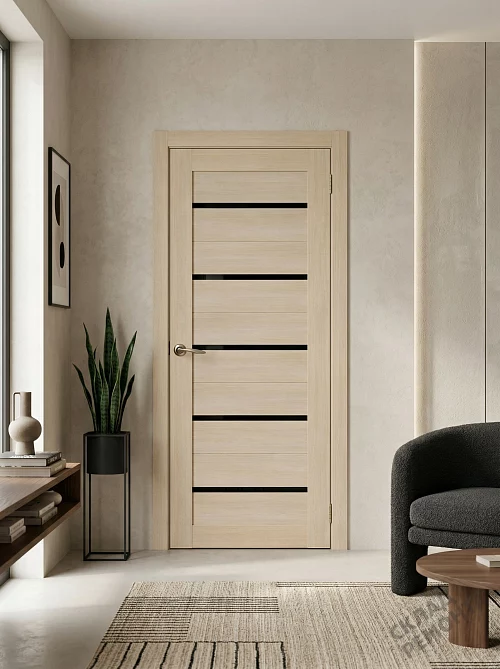 Фото Дверь FlyDoors Ла Стелла 206 ясень латте, экошпон, черное стекло – купить в Иркутске: цена, описание, фото. Интернет-магазин. 1