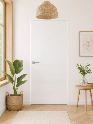 Дверь FlyDoors Скрытая отк. на себя (сер. алюм. кромка х2), под покраску, без стекла
