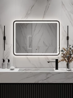 Зеркало подвесное Континент Aliro Black Led 80 (ЗЛП5190) с подсветкой, черный
