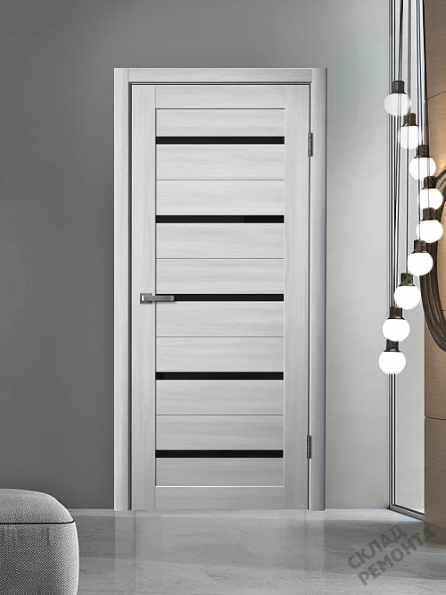Фото Дверь FlyDoors Ла Стелла 206 ясень пепельный, экошпон, черное стекло – купить в Иркутске: цена, описание, фото. Интернет-магазин. 1