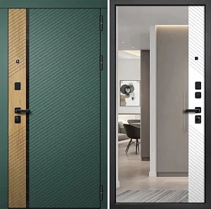 Дверь входная FlyDoors Дилайн Зеркало без терморазрыва велюто авокадо, дуб браун/велюто биянко