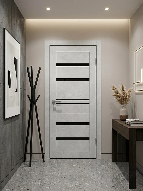 Фото Дверь FlyDoors Барн B01 бетон светлый, ПВХ, черное стекло – купить в Иркутске: цена, описание, фото. Интернет-магазин. 1