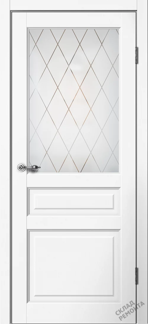 Фото Дверь FlyDoors Классик С03 белый, эмалит, матовое стекло – купить в Иркутске: цена, описание, фото. Интернет-магазин. 1