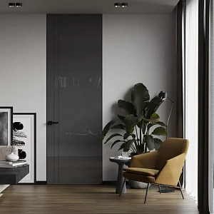 Скрытая дверь AxelDoors Invisible Reverse 2100 обр.откр(ал.кр черн. с 4х), под покраску, без стекла