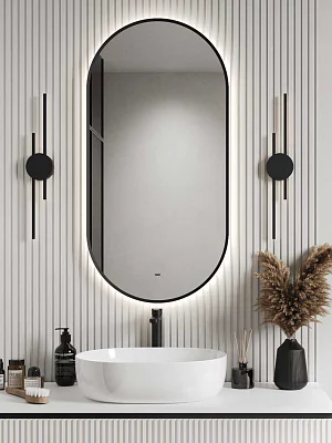 Зеркало подвесное Континент Miaro Black Led 50 (ЗЛП5198) с подсветкой, черный