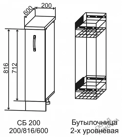 Фото Шкаф нижний ДСВ СБ 200 (бутылочница) – купить в Иркутске: цена, описание, фото. Интернет-магазин 2