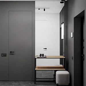 Скрытая дверь AxelDoors Invisible Reverse 2300 обр.откр(алюм.кр черн с 4х), под покраску, без стекла