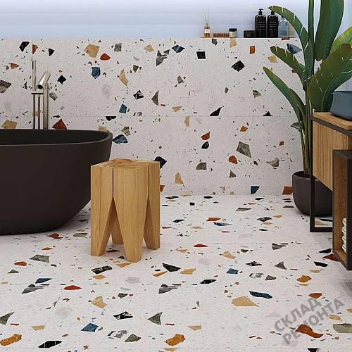 Фото Керамогранит матовый Steppe Ceramics Chips White белый 600*600*9 – купить в Иркутске: цена, описание, фото. Интернет-магазин 2