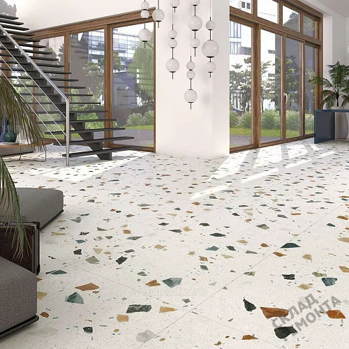 Фото Керамогранит матовый Steppe Ceramics Chips White белый 600*600*9 – купить в Иркутске: цена, описание, фото. Интернет-магазин 3